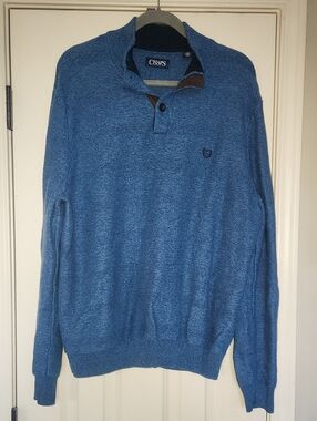 Chaps Men's Blue V-Neck Knit Pullover with Button Placket